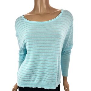 Lane Bryant Size 14/16 Sweater Light Blue w Silver Metallic Long Sleeve Rayon Bl